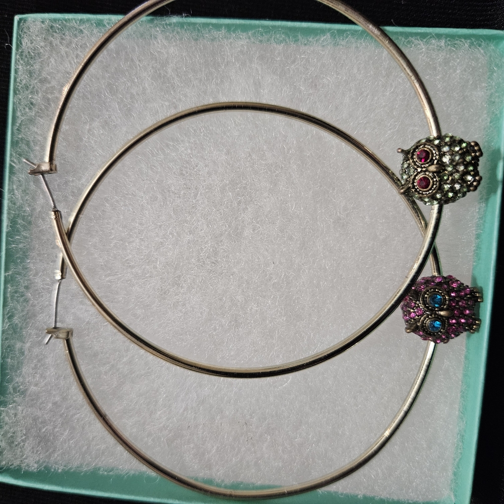 Betsey Johnson Large Owl Hoop Earrings